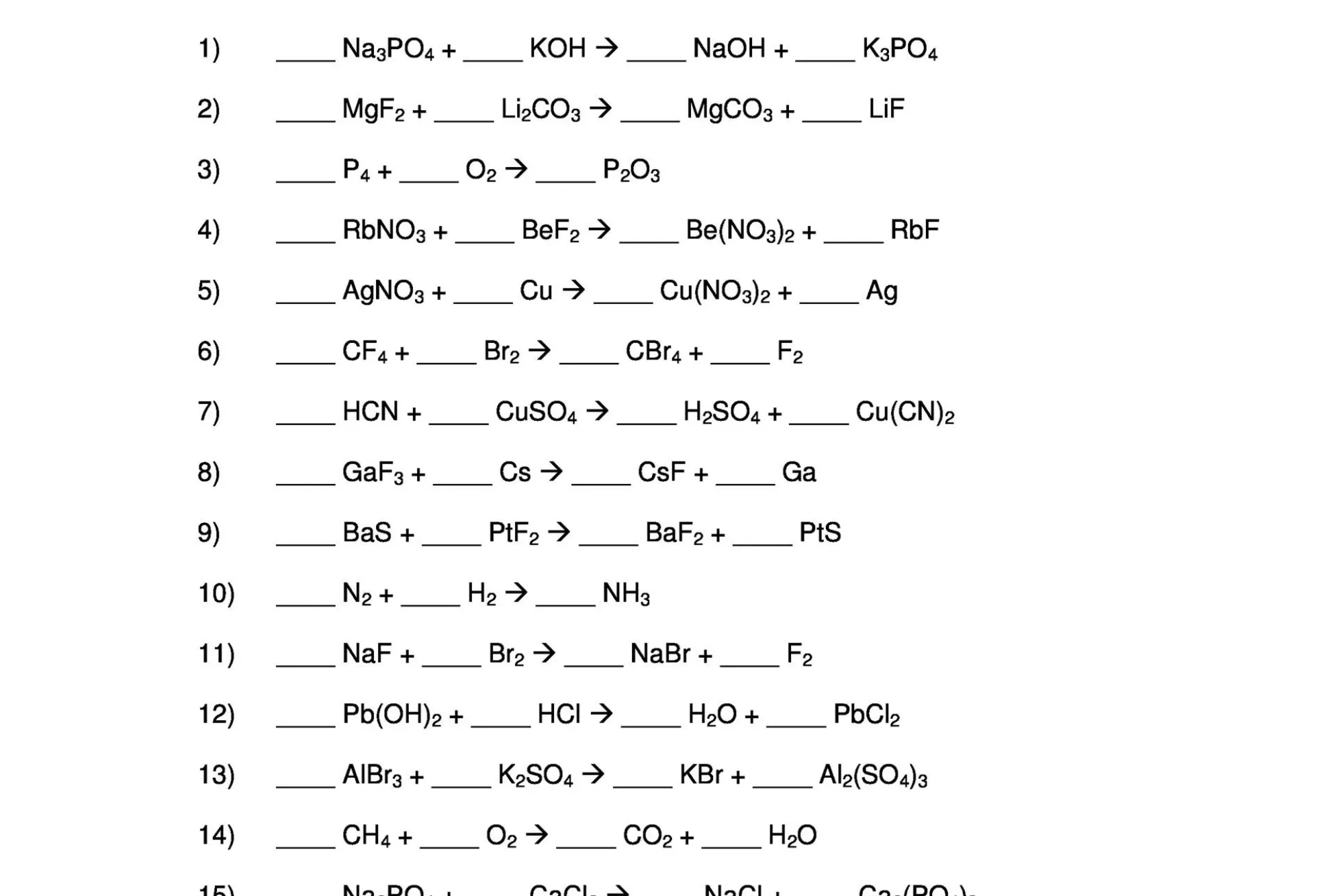 balanced chemical equation worksheet